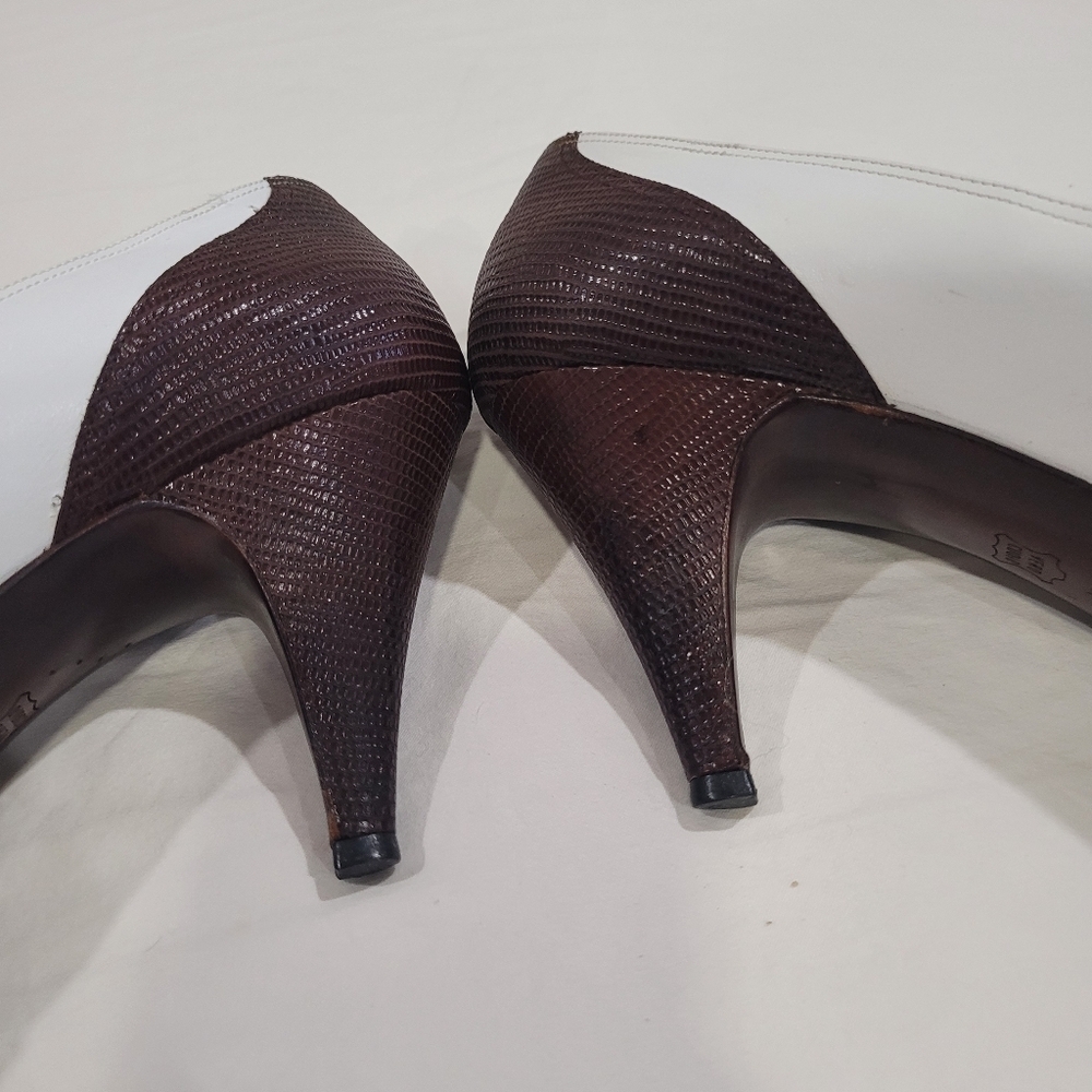 Bruno Magli Two-Tone Brown and White Heels - Picture 8 of 10
